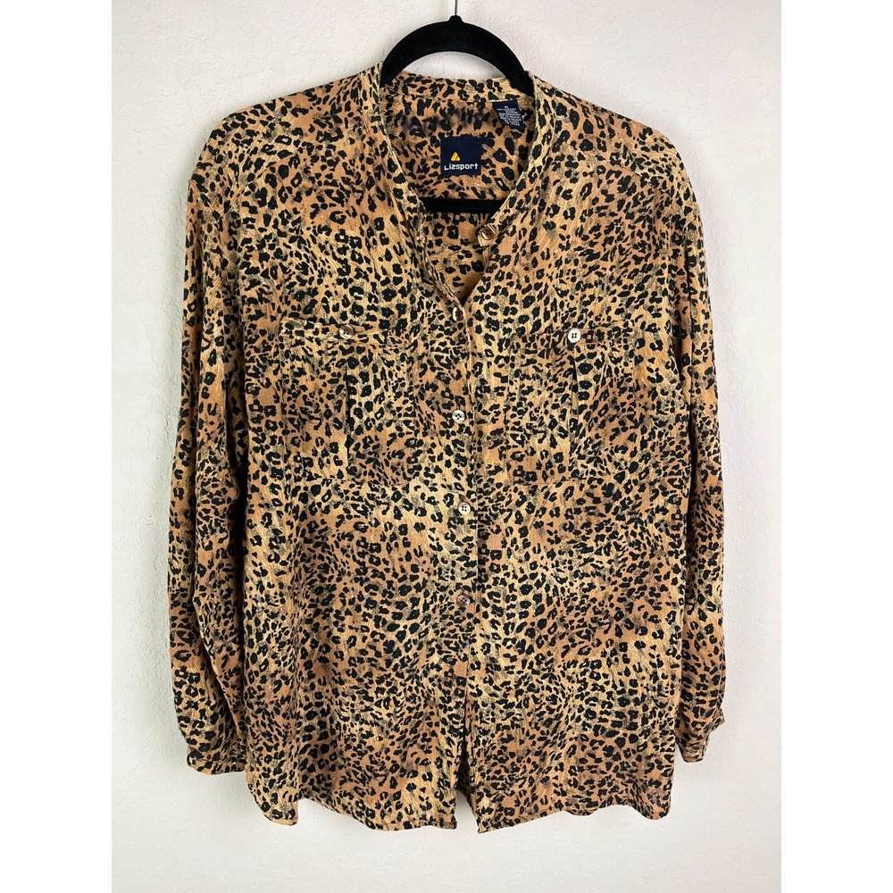 Liz Claiborne Womens Lizsport‎ Leopard Button Down Shirt Medium L/S